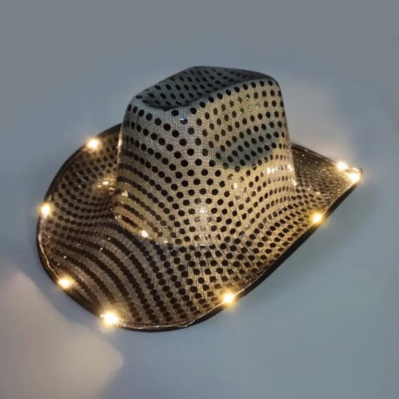 Yellow Sequin Light Up LED Flashing Cowboy Hat with Sequins LEDS,Cowgirl,Western - Picture 6 of 6